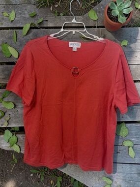 ANNEX Women's Rust Short-Sleeve Ring-Front Tee
